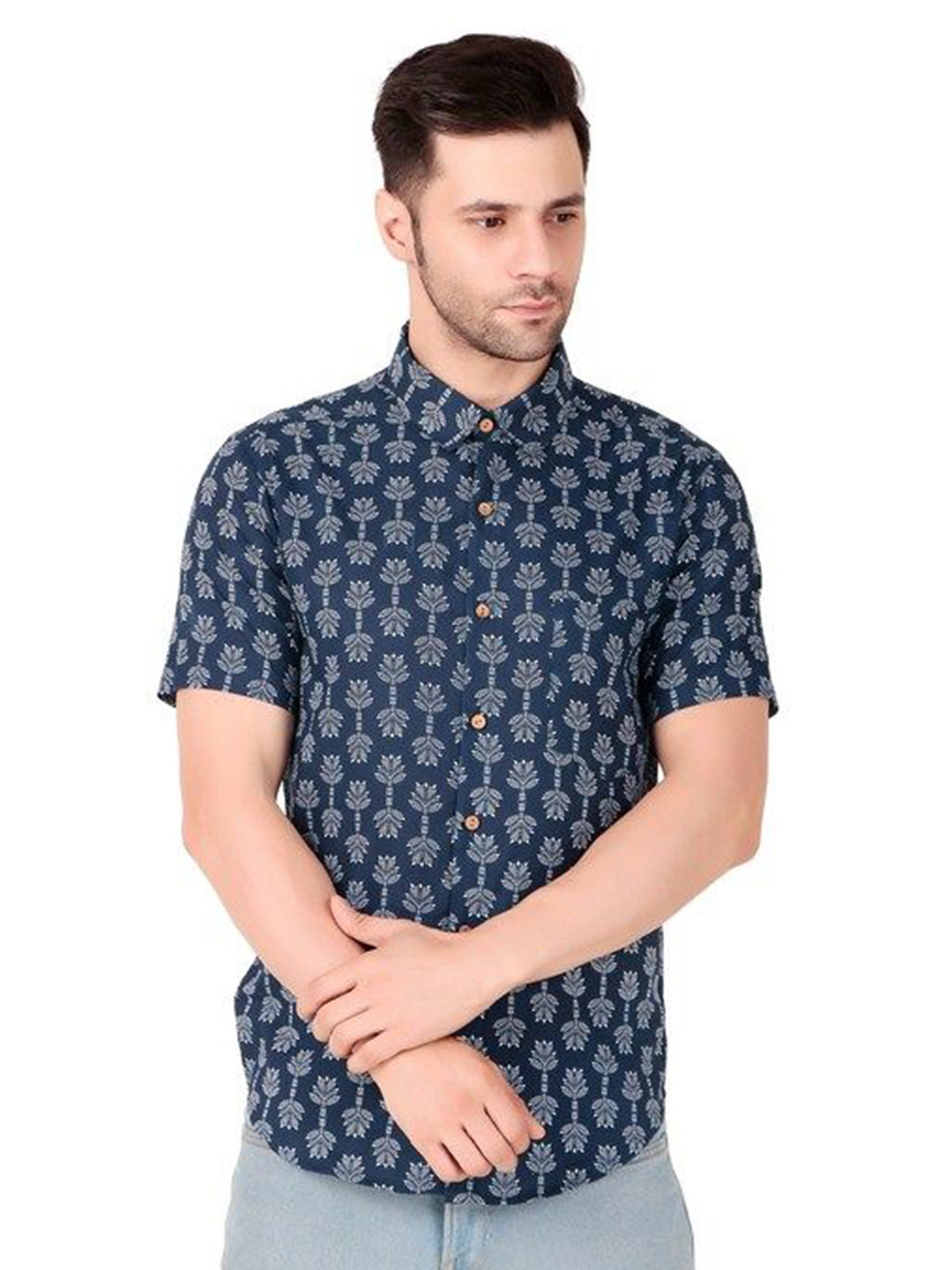 FAADDICTION Men Classic Fit Floral Printed Spread Collar Cotton Casual Shirt