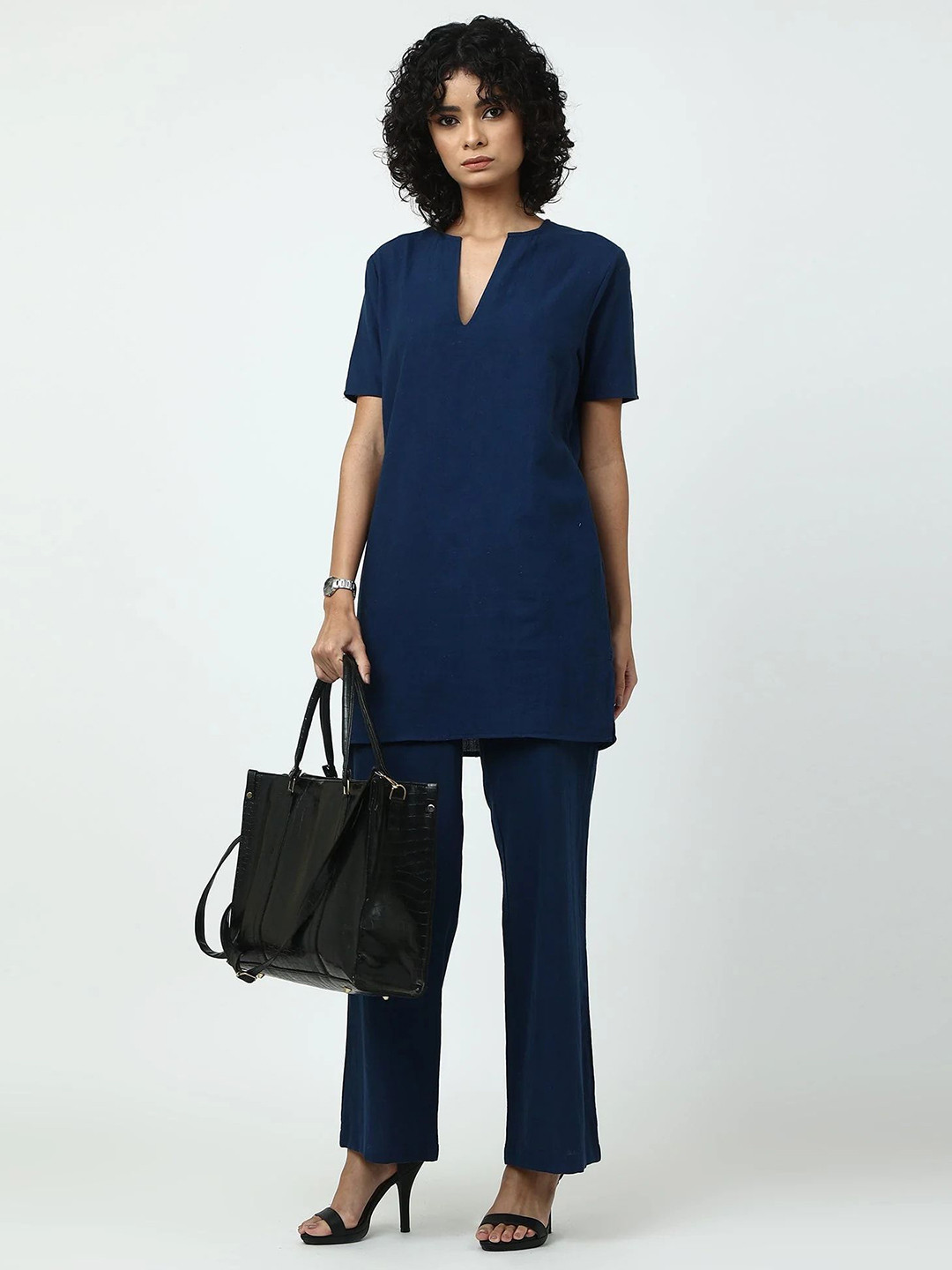 Saltpetre Women Saltpetre navy split v- neck Tunic