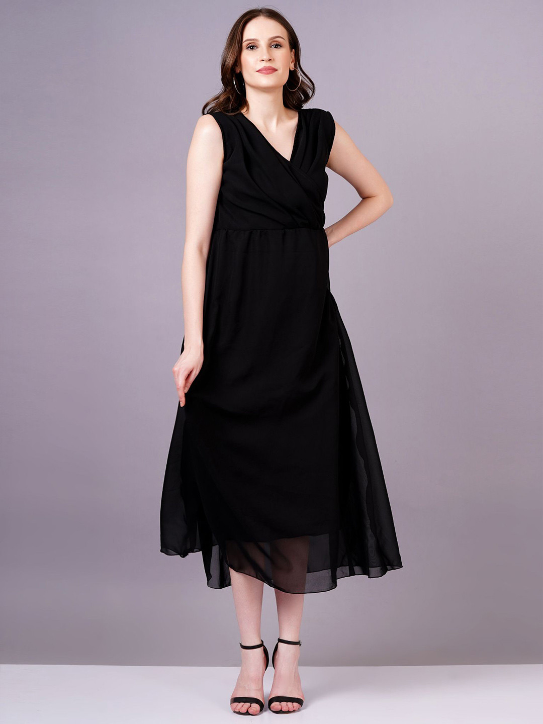 OH MI DIOS Women V Neck Sleeveless Wrap Midi Dress