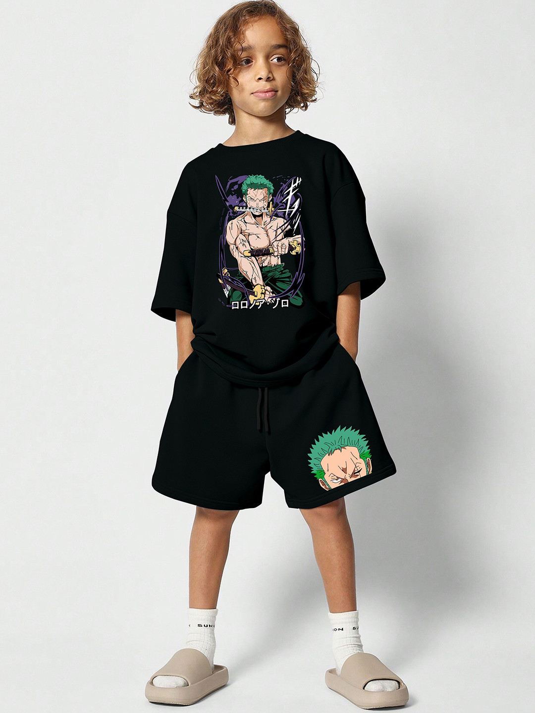 MODARUE Boys Anime Printed Round Neck T-shirt With Shorts