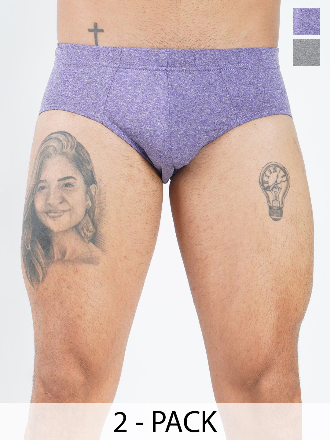 GOTO Pack Of 2 Mid-Rise Bikini Briefs Mela lycra inner elastic Blue D Grey Mlg