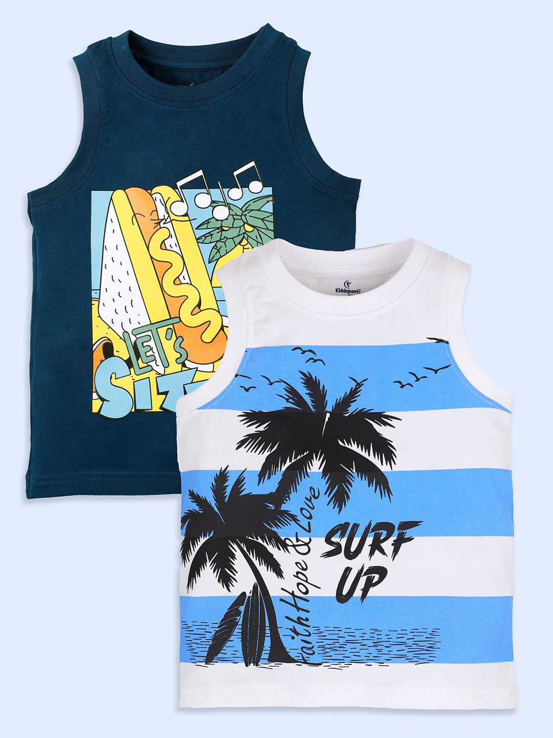 KiddoPanti Boys Pack of 2 Graphic Printed Round Neck Cotton T-shirts