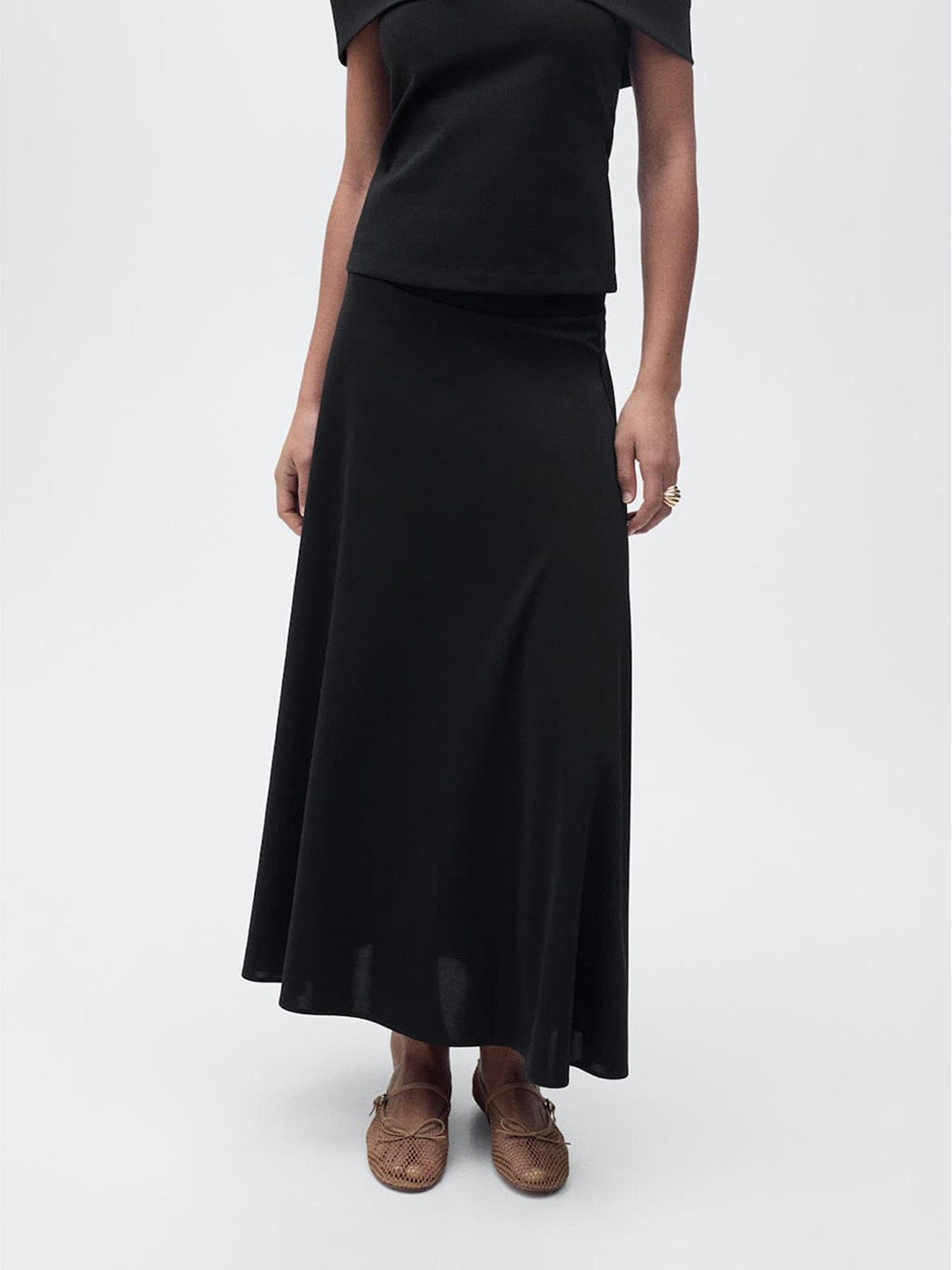 MANGO Flared Knitted Maxi Skirt