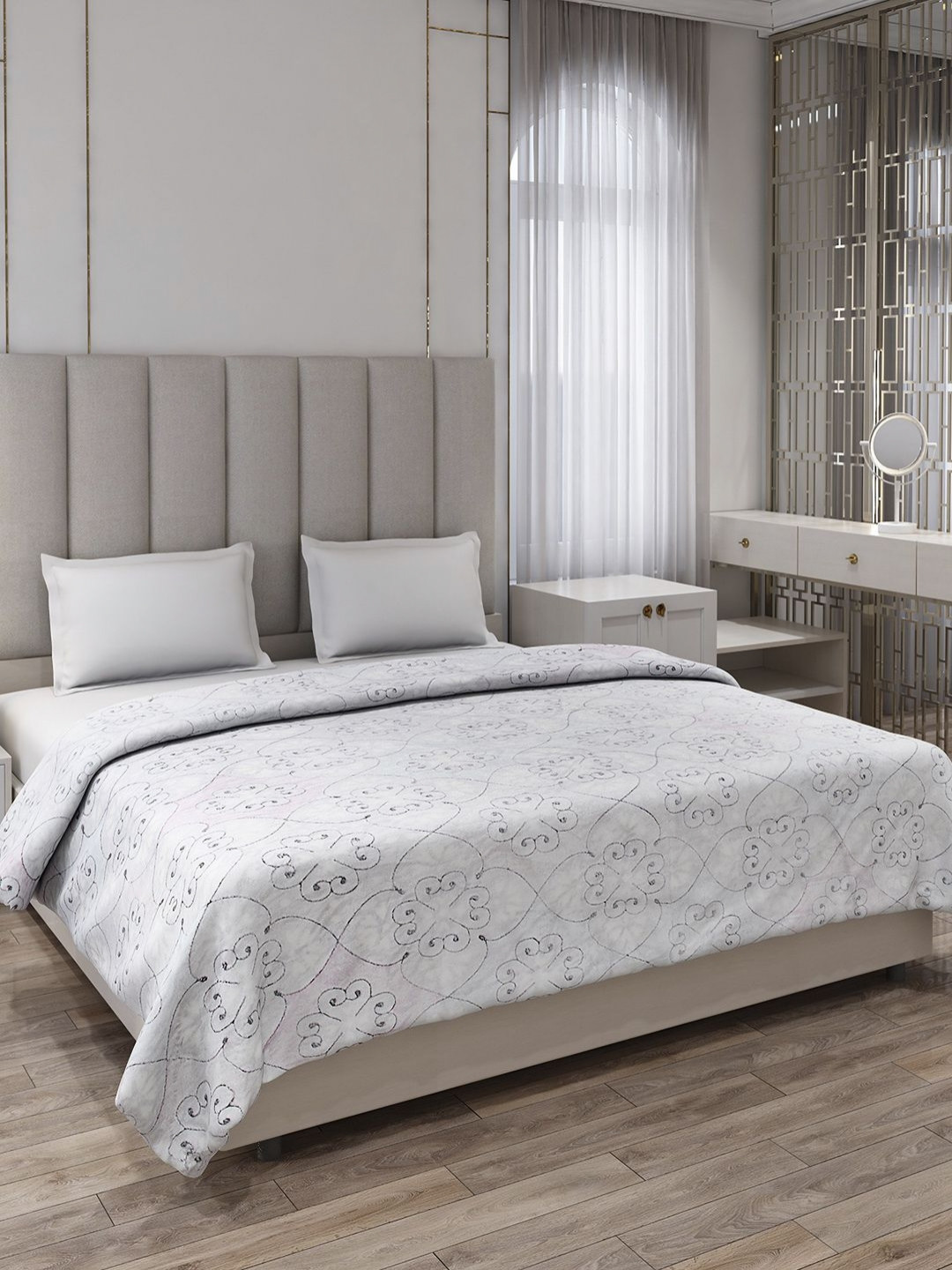 Monte Carlo Grey & Black Ethnic Motifs AC Room 290 GSM Double Bed Blanket