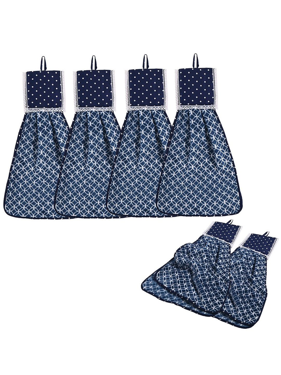Kuber Industries Blue 6 Pcs Printed Microfiber Wash Basin Napkin Towel With Hanging Loops