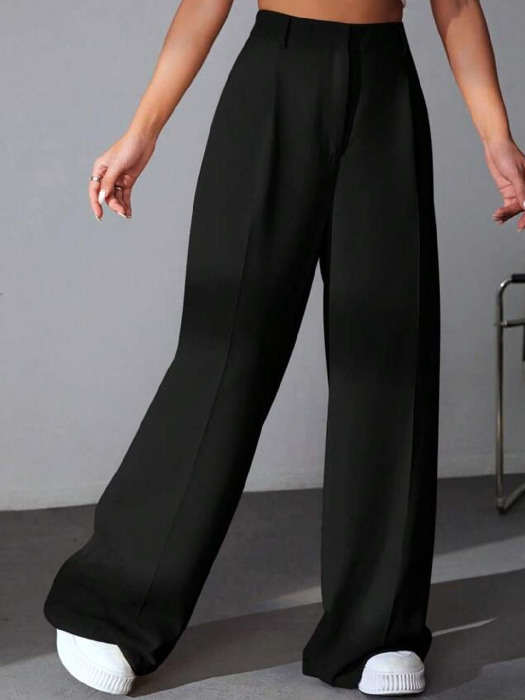 BROADSTAR Women Smart High-Rise Easy Wash Loose Fit Pleated Korean Pants