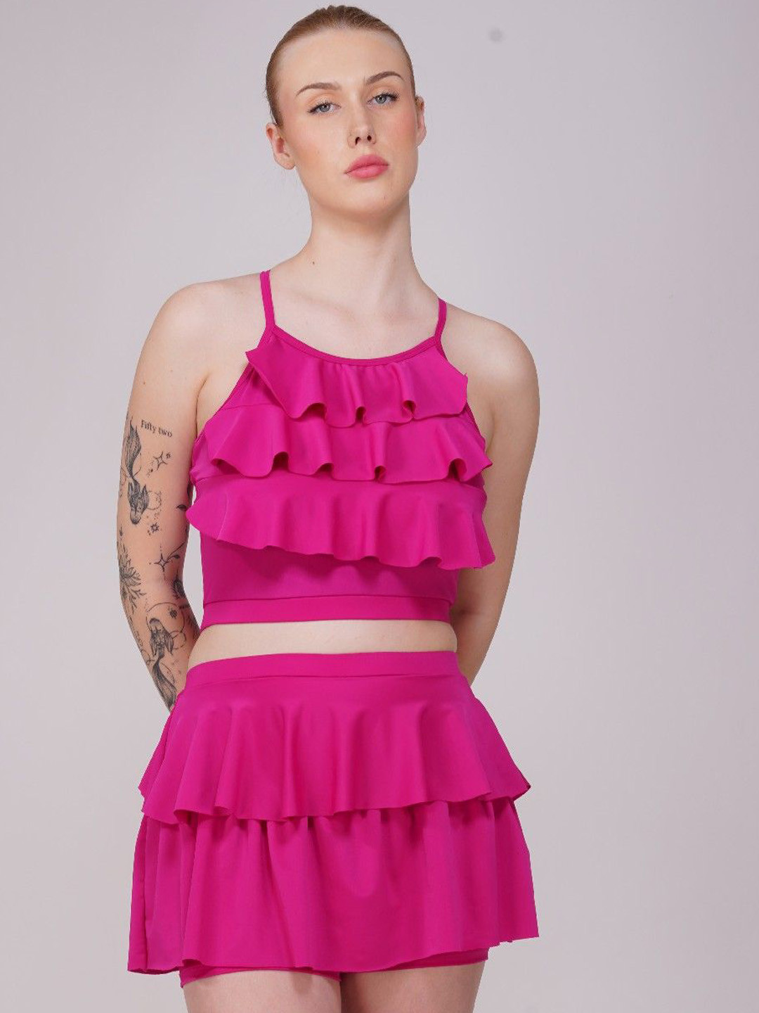 Poftik Padded Frill Ruffle Detail Two-Piece Frill Swimsuit