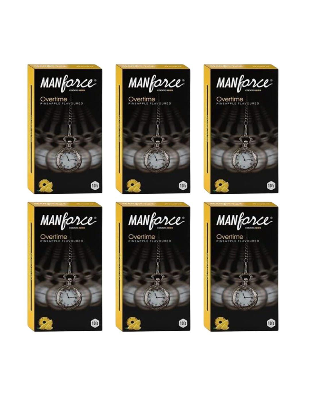 Manforce Men 6Pcs Overtime Ribbed Dotted Pineapple Flavoured Condoms - 10Pcs Each
