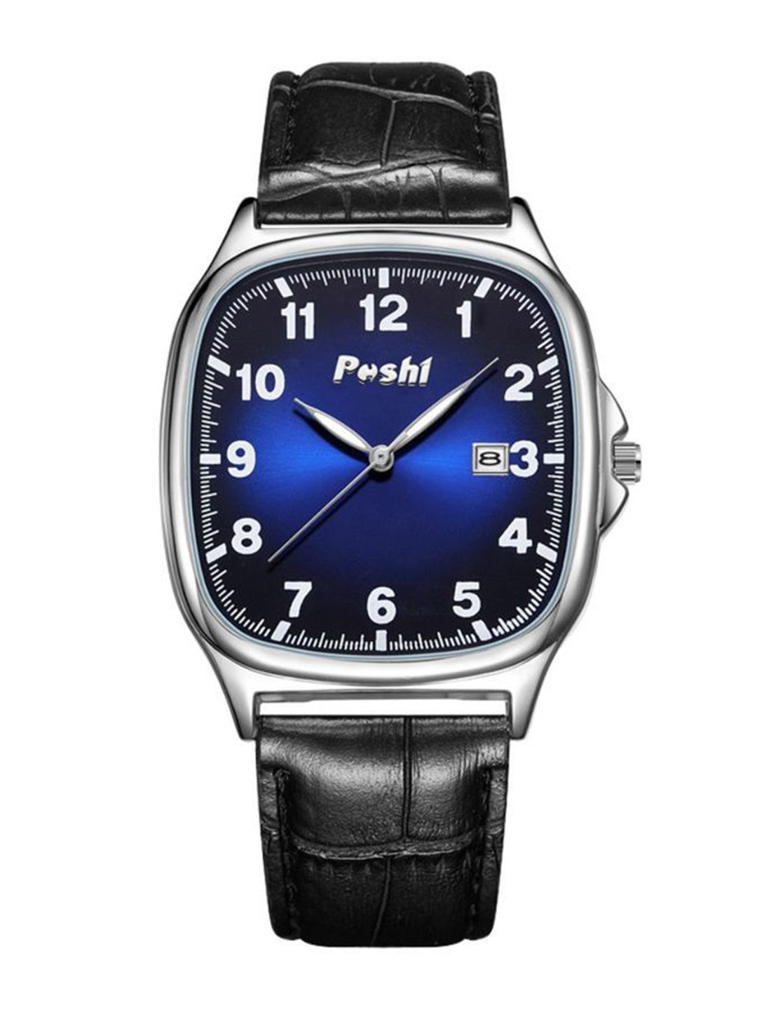 Poshi Men Square Dial Genuine Leather Strap Watch with Adjustable Clasp