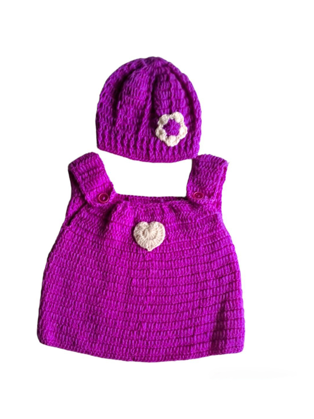 LITTLE CROCHE CREATIONS Girls Self Design A-Line Dress With Cap