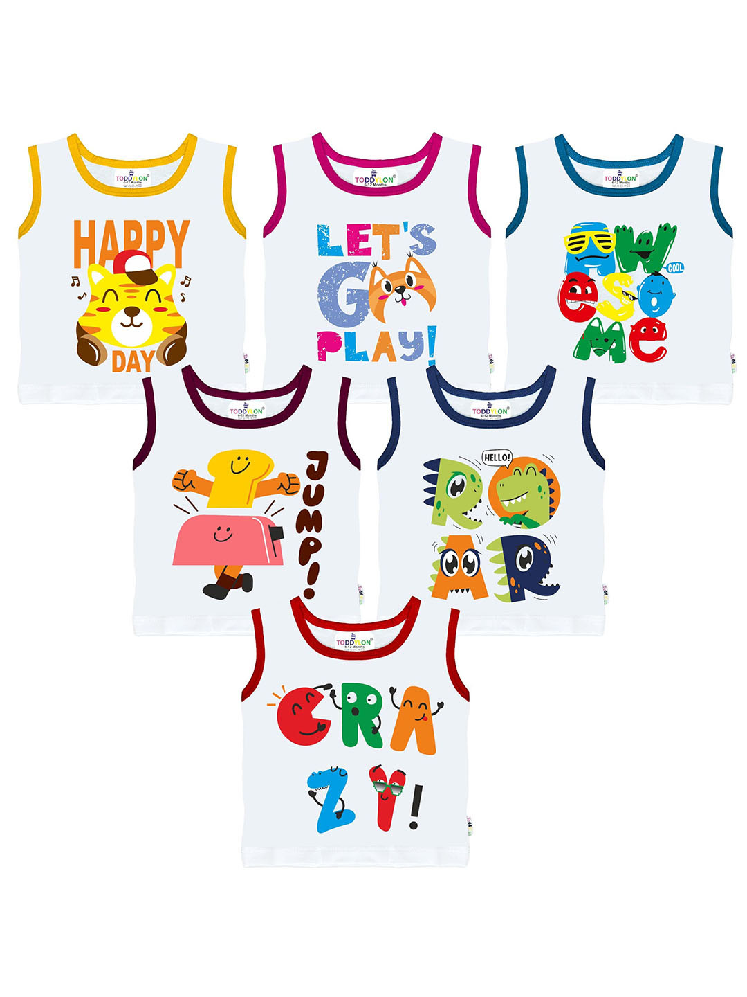 Toddylon Kids Graphic Printed Round Neck Cotton T-shirts Pack of 6