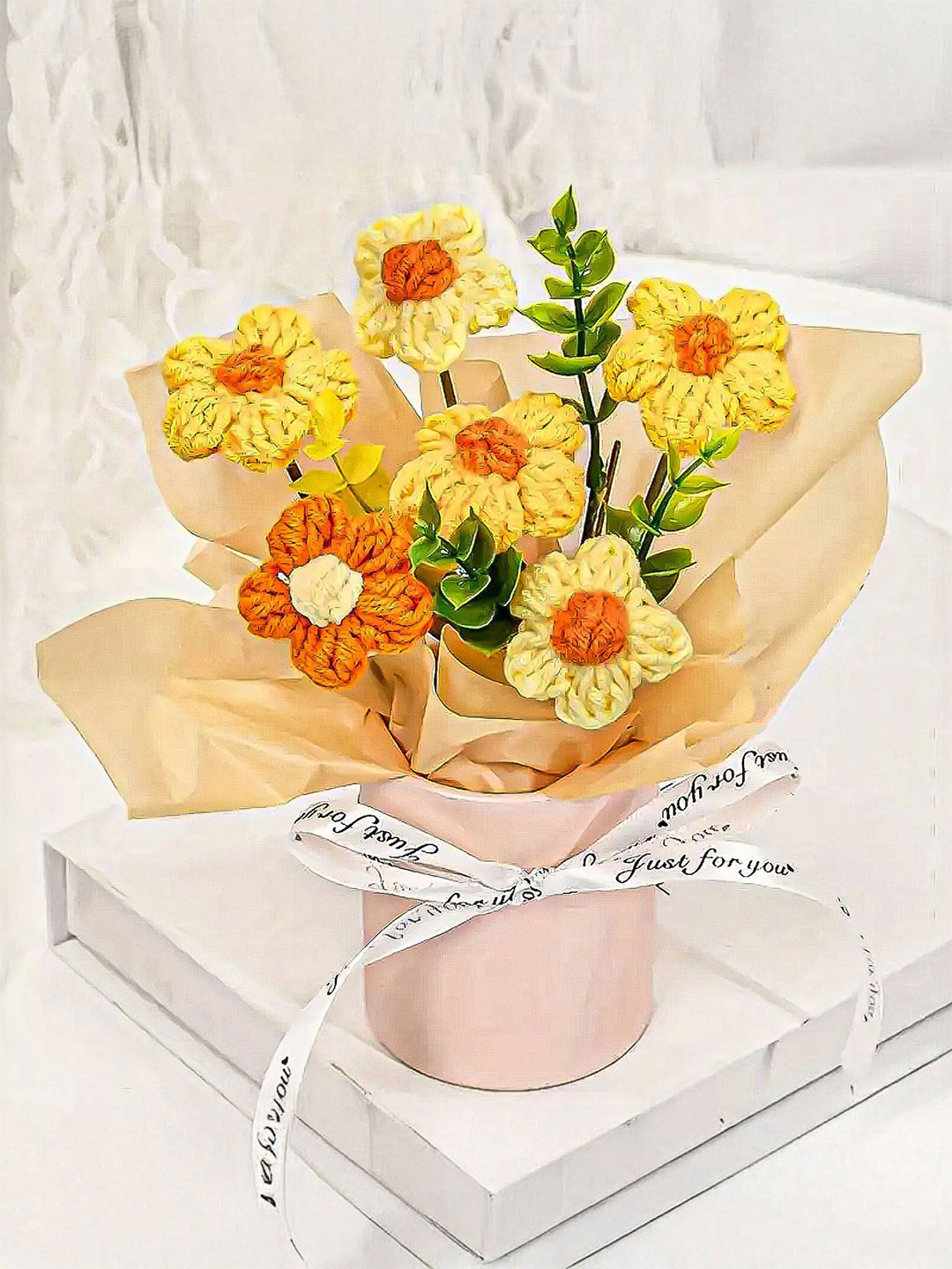 Nostrae by Ekhasa Yellow & Green Cherry Blossom Crochet Artificial Flower Bouquet