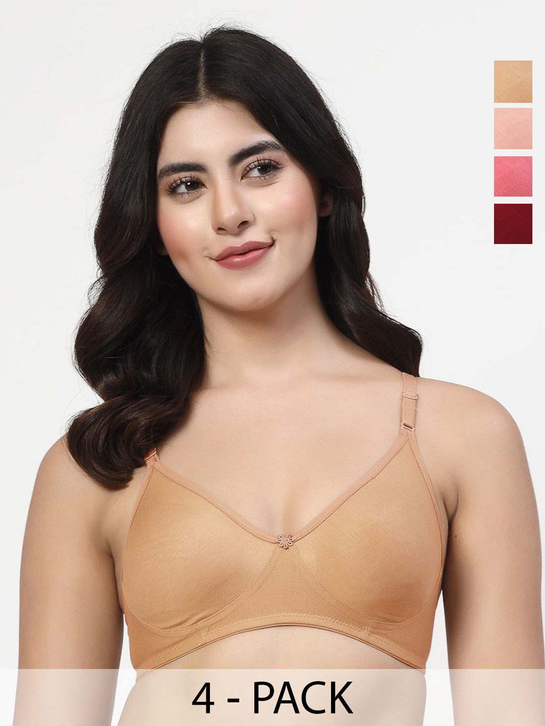 LILY Women Pack Of 4 Seamless Non Padded T Shirt Bra