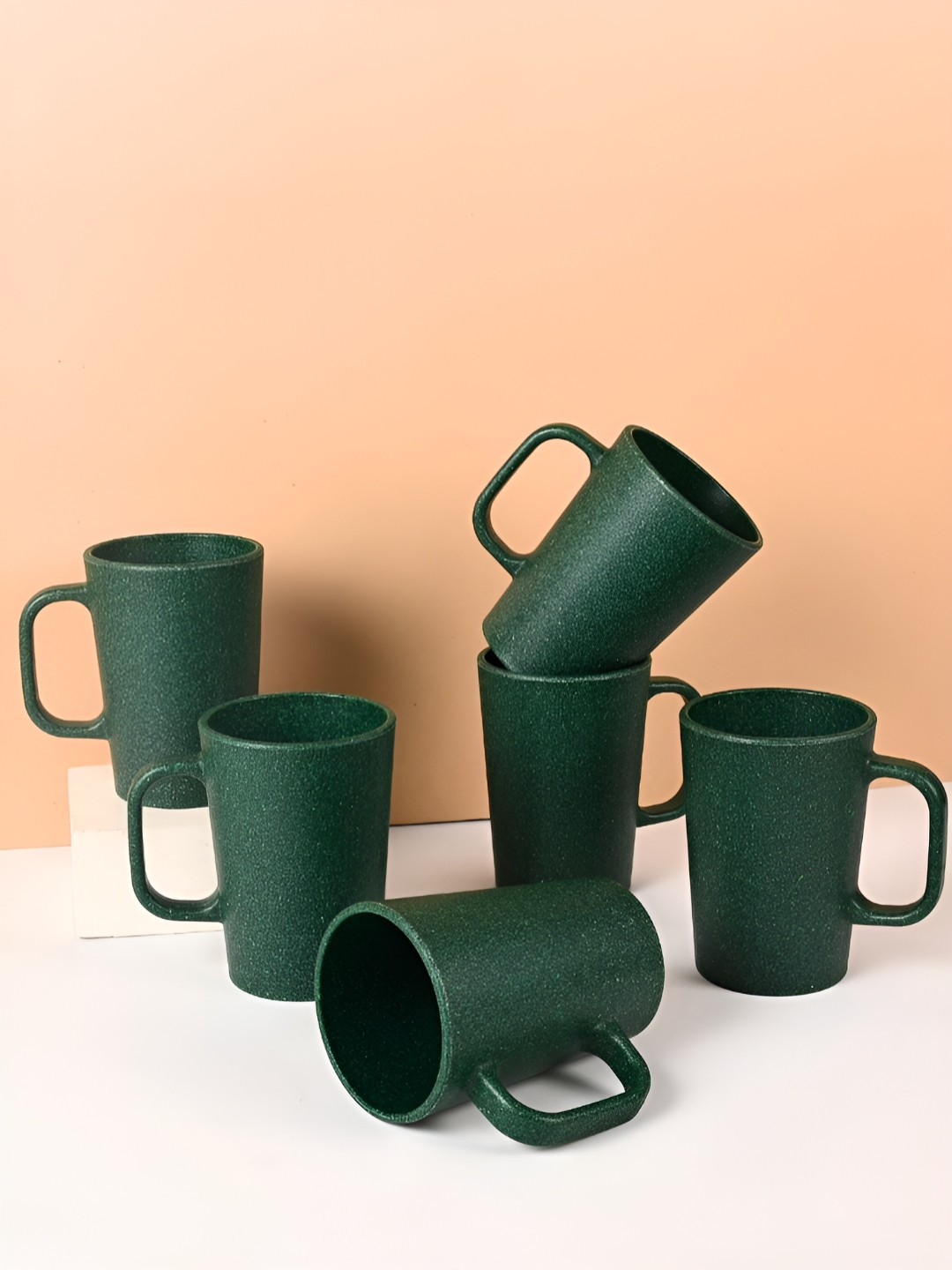 eha Glazed Green Textured Plastic Dishwasher Safe 6 Piece Mugs-400ml