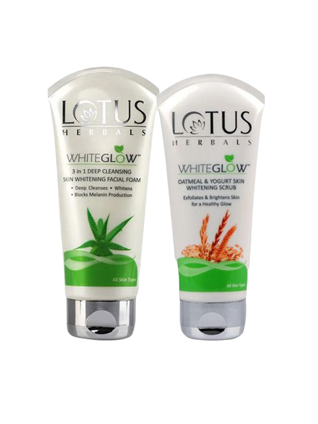 Lotus Herbals Set Of 2 Whiteglow 3 In 1 Deep Facial Foam & Oatmeal Scrub - 100 g Each