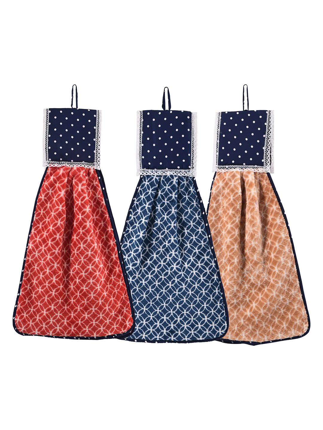 Kuber Industries Red 3 Pcs Printed Microfiber Wash Basin Napkin Towel With Hanging Loops