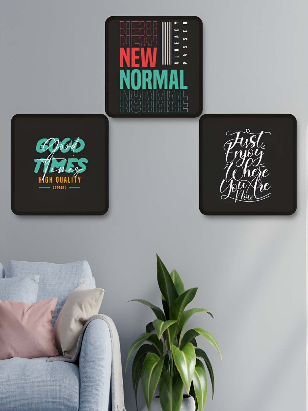 Aura Black & Blue 3 Pieces Motivational Quotes Wooden Wall Arts
