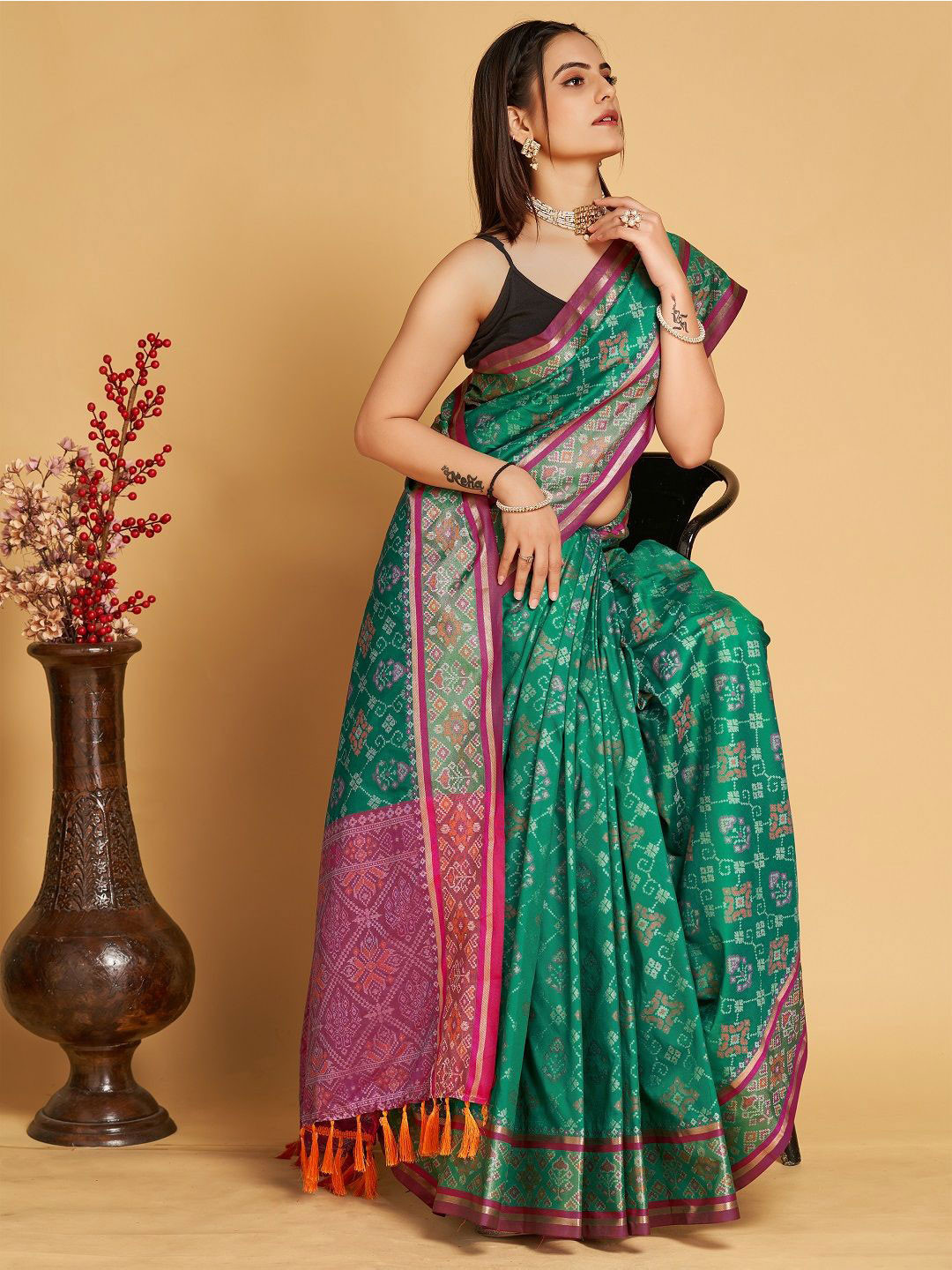 House Of Pataudi Woven Design Patola Art Silk Saree With Blouse Piece