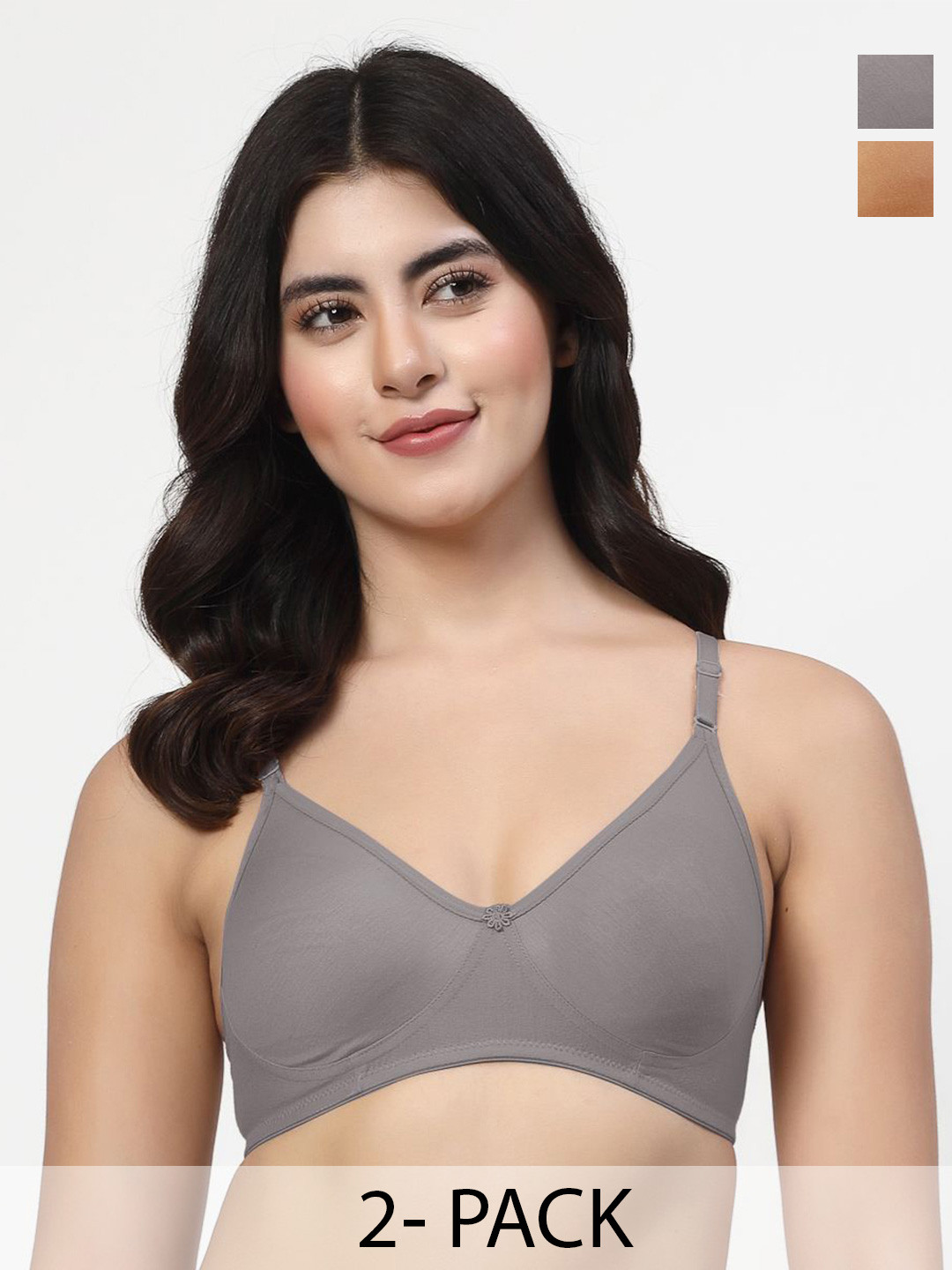 LILY Ayir Pack of 2 Full Coverage Seamless Non Padded T Shirt Bra