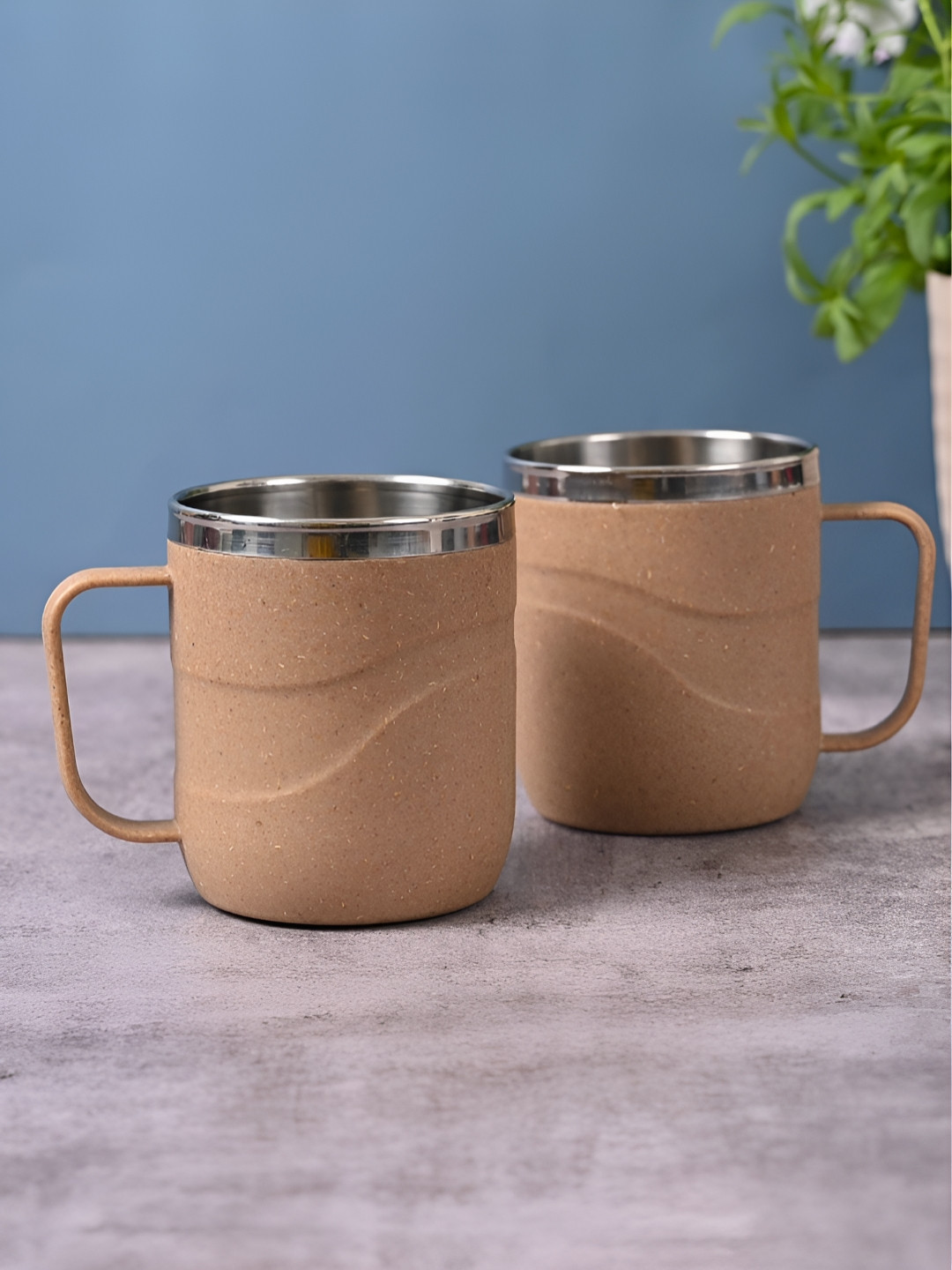 eha Orange Slice Beige Biocomposite Microwave Safe 2 Piece Mugs-400ml