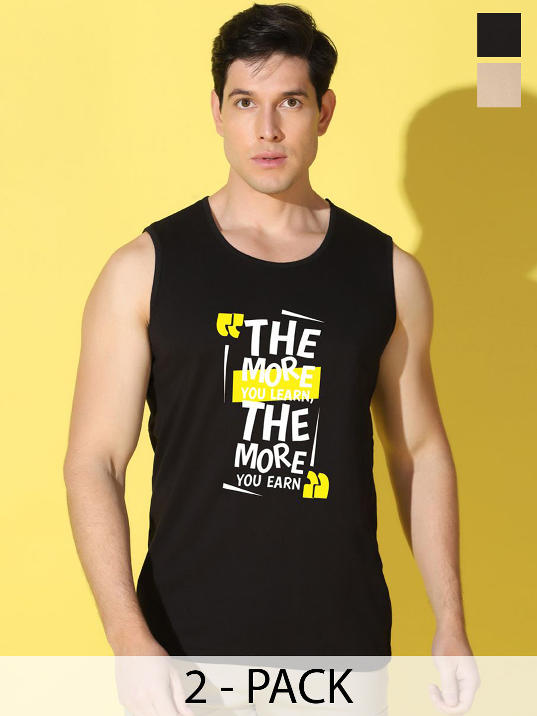 WOOSTRO Pack Of 2 Printed Cotton Gym Vests VWS26(MORE BLACK)(ENJOY RUST)