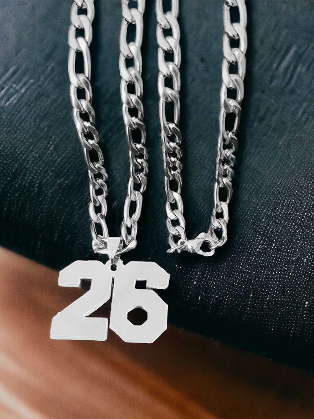 M Men Style Stainless Steel Silver-Plated Contemporary Pendant With Chain