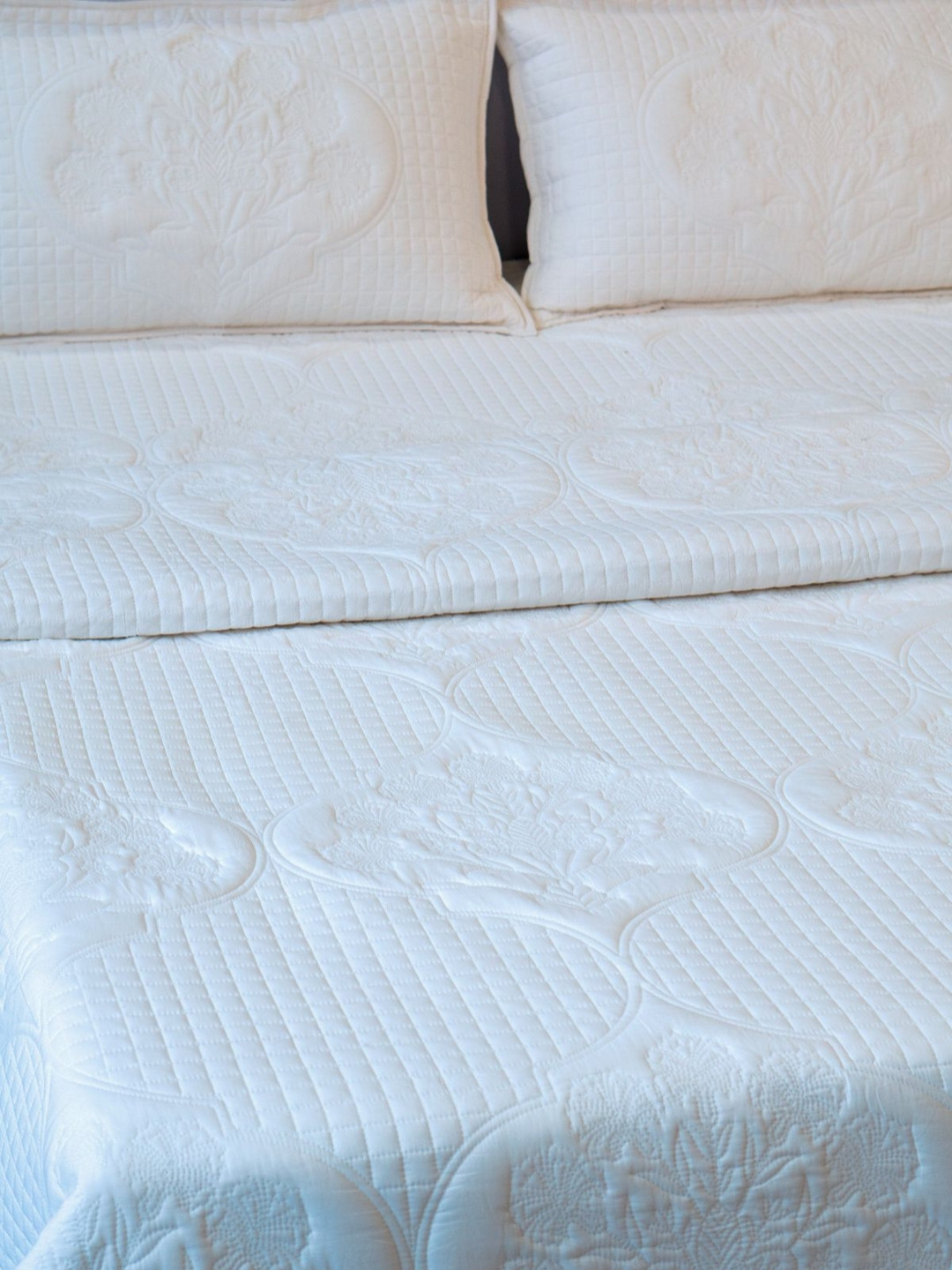 The Jaipur Wala White Floral Printed Cotton Eco Friendly Breathable Bedspread Set