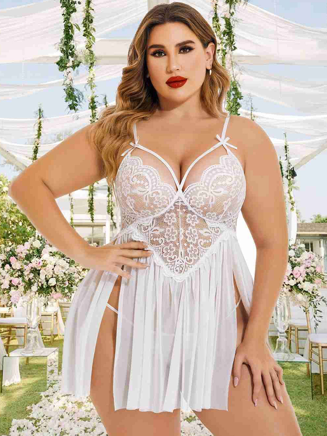 BESTIC FASHION Women Self Design Net Baby Doll