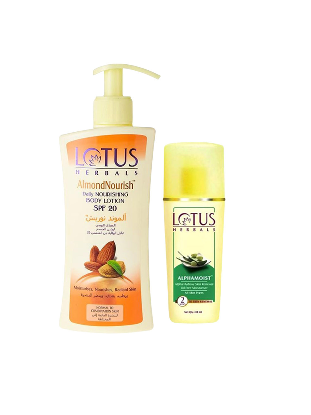 Lotus Herbals Set Of Almondnourish Nourishing Body Lotion - 250 ml & Alphamoist - 80 ml