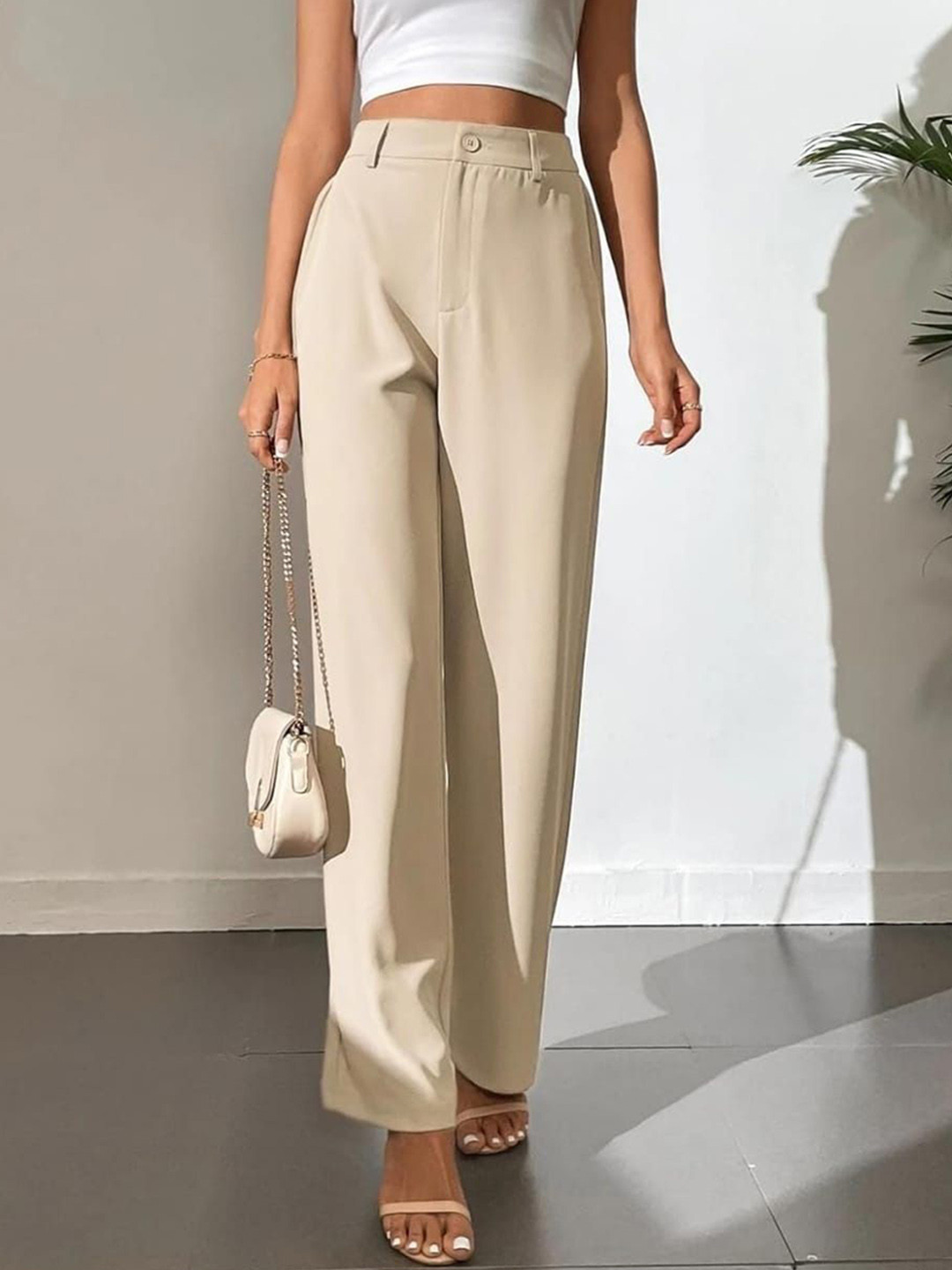 Next One Women Smart Straight Fit High-Rise Flat Front Regular Trousers