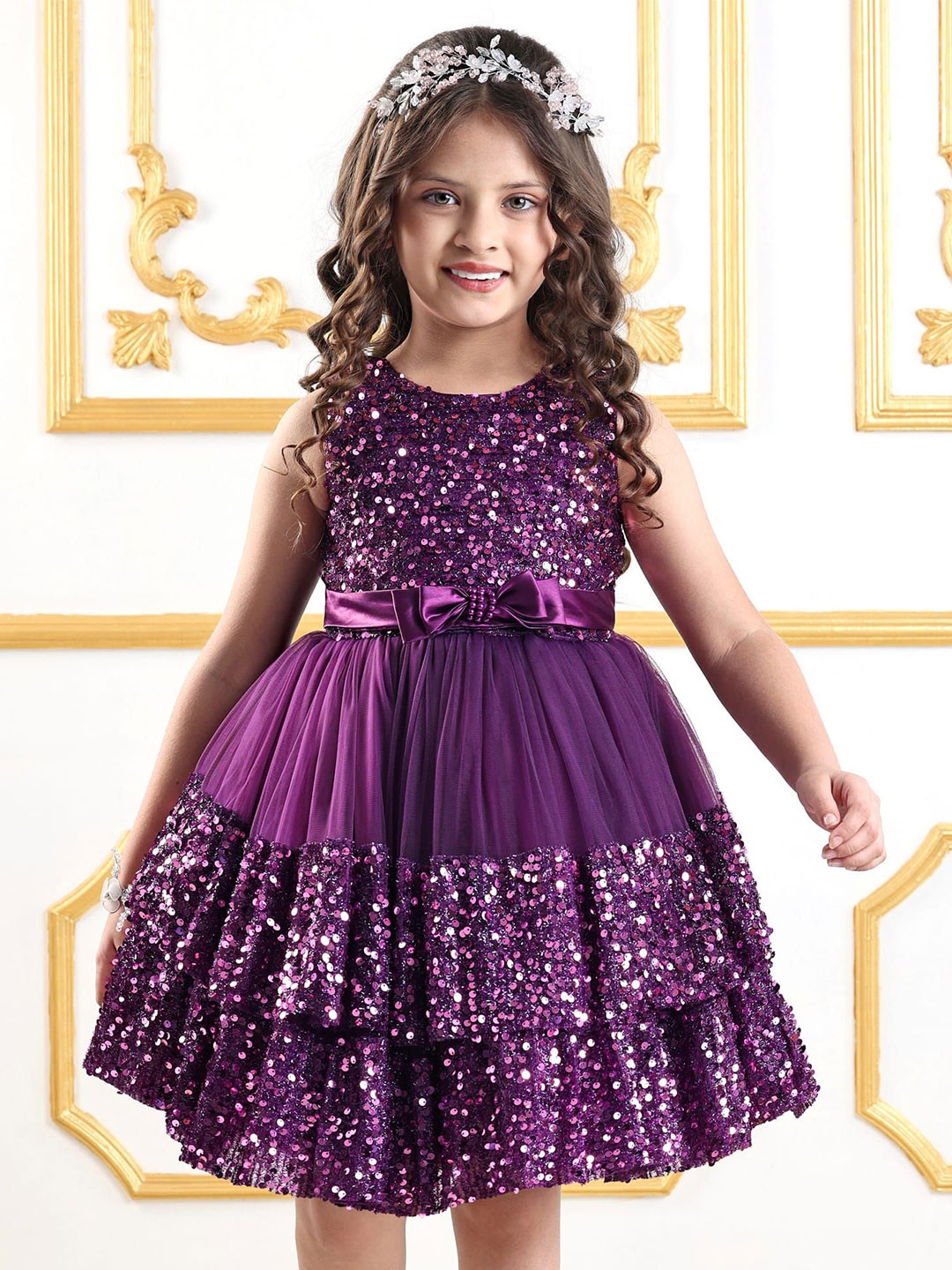 Mark & Mia Kids- Girls Sequined Layered Blouson Dress