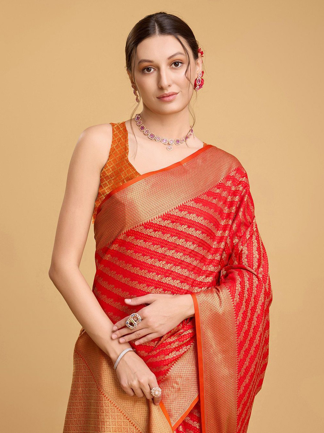 House Of Pataudi Woven Design Leheriya Art Silk Saree With Unstitched Blouse
