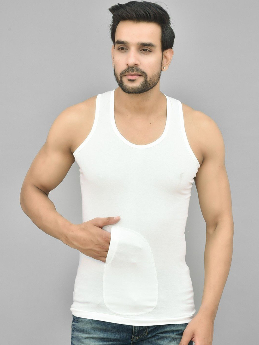 UNDERLOOP White Interlock Sleeveless Pocket Vest