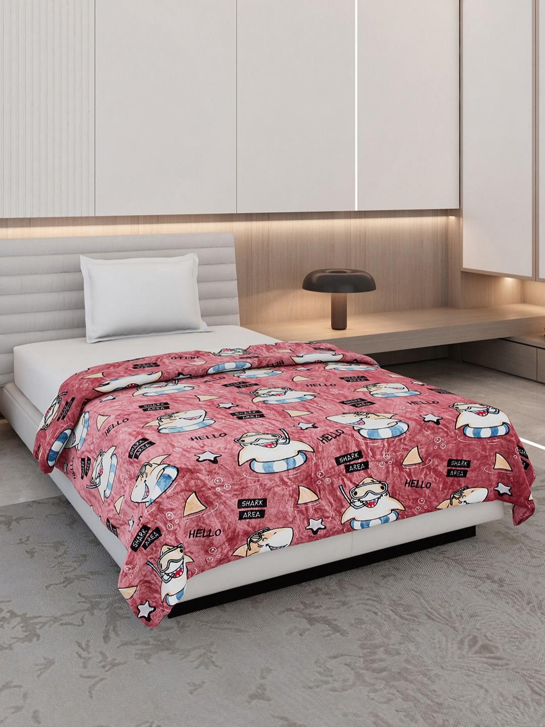 Monte Carlo Pink & Blue Cartoon Characters Printed AC Room 290 GSM Single Bed Blanket