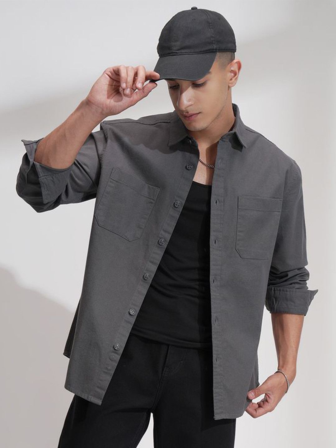 HIGHLANDER Men Comfort Relaxed Fit Textured Spread Collar Cotton Casual Shirt