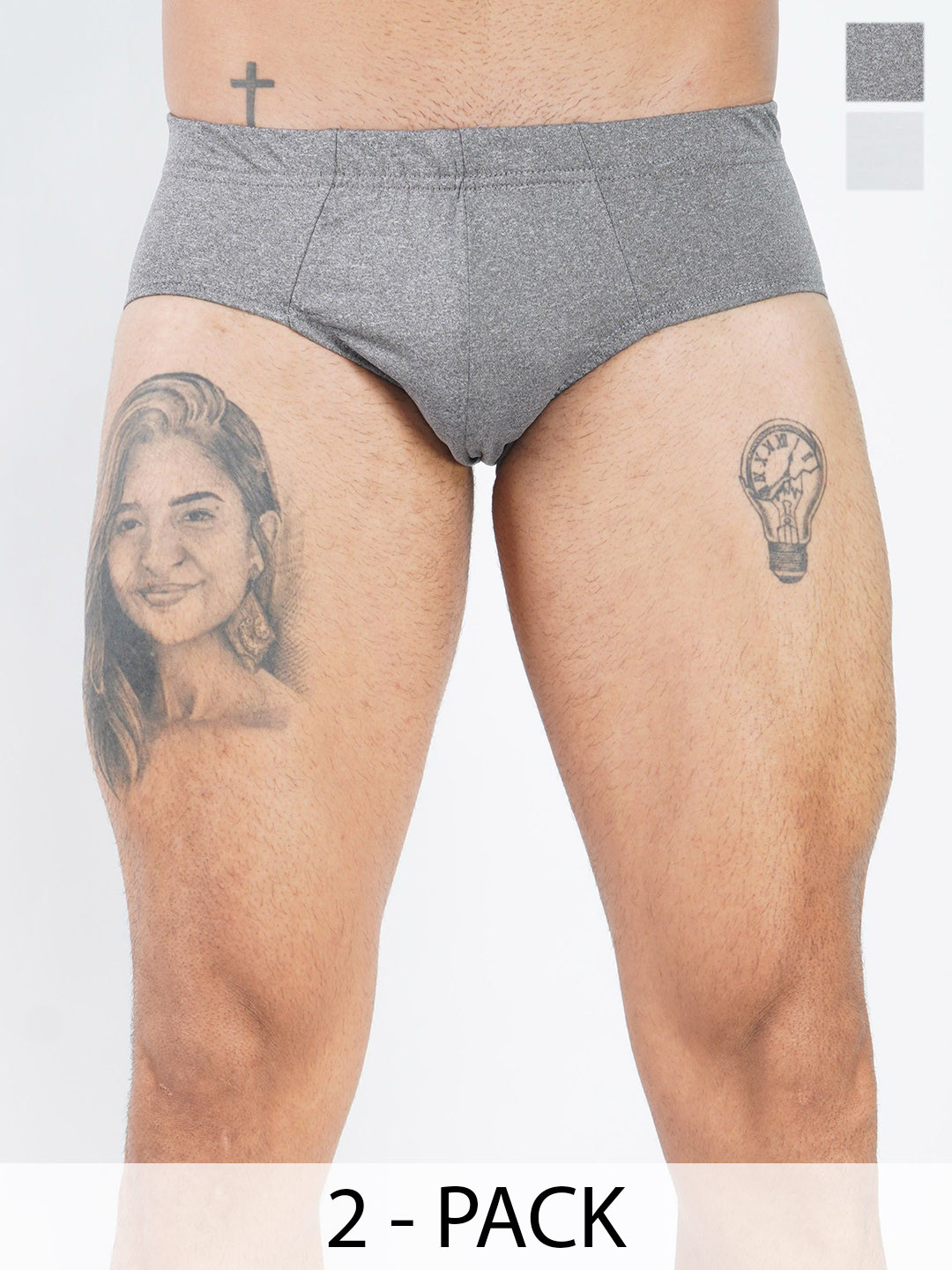 GOTO Pack Of 2 Mid-Rise Basic Briefs lycra inner elastic D Grey L Grey Mlg