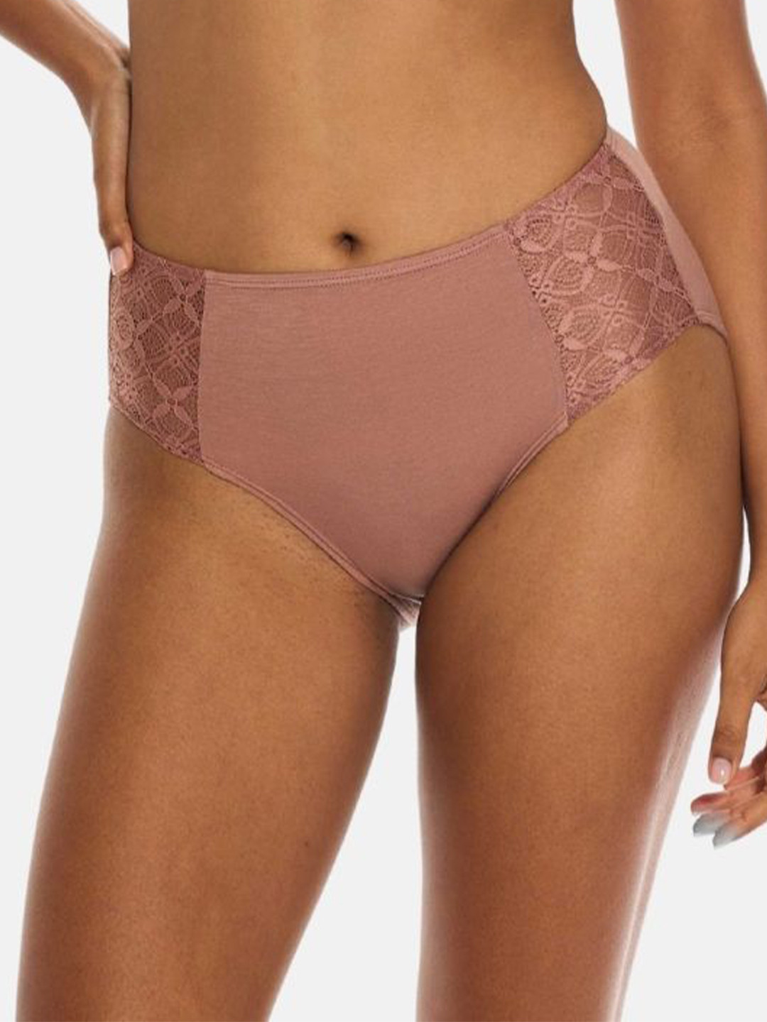 Butt-Chique Side-Stretch Lace HipHugger Panty Brief Stretchy Lace on Sides, Mid-Rise