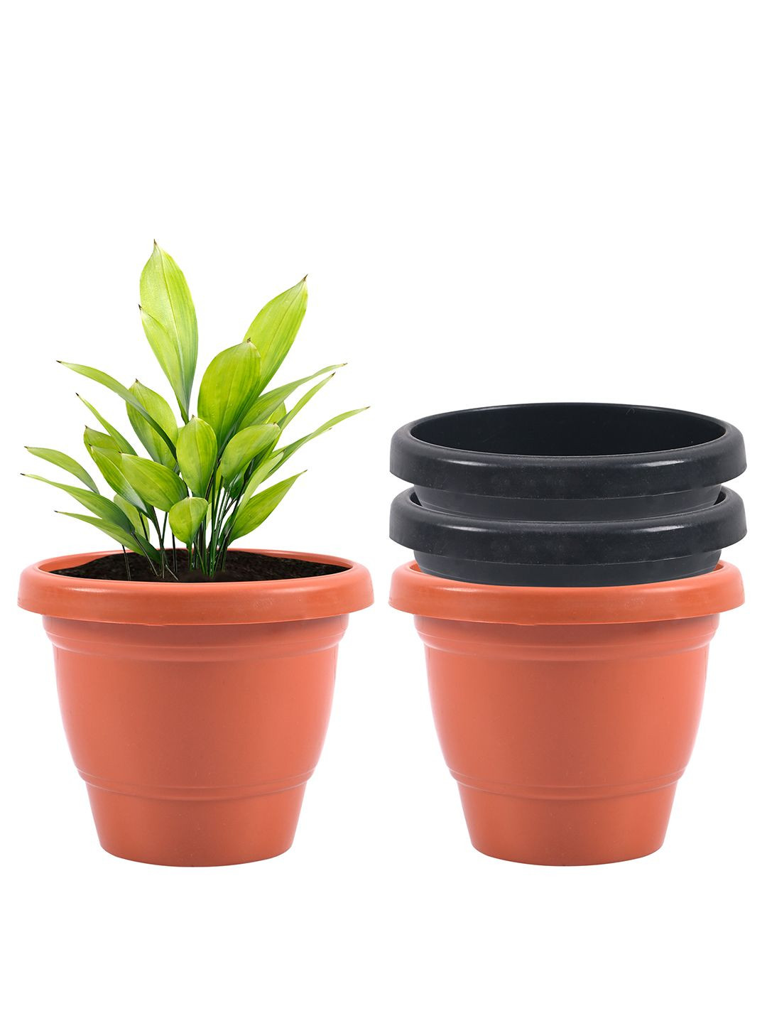 Kuber Industries Orange-Color & Black 4 Pieces Versatile Sturdy Flower Planters