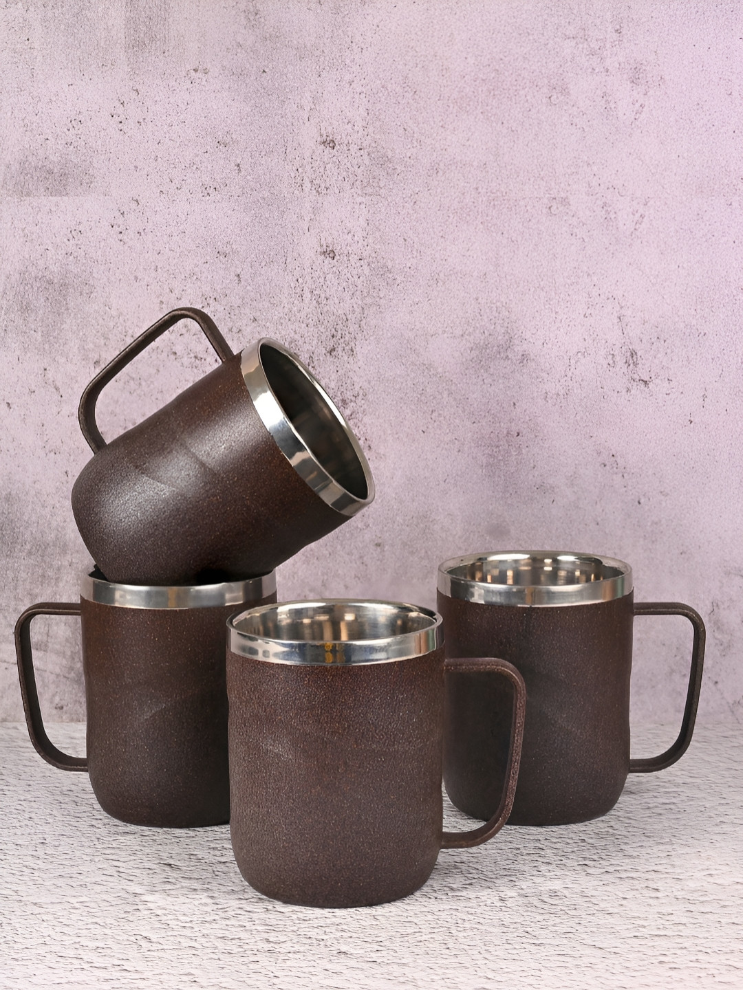eha Love You Coffee Brown Textured Biocomposite Microwave Safe 4 Piece Mugs-400ml
