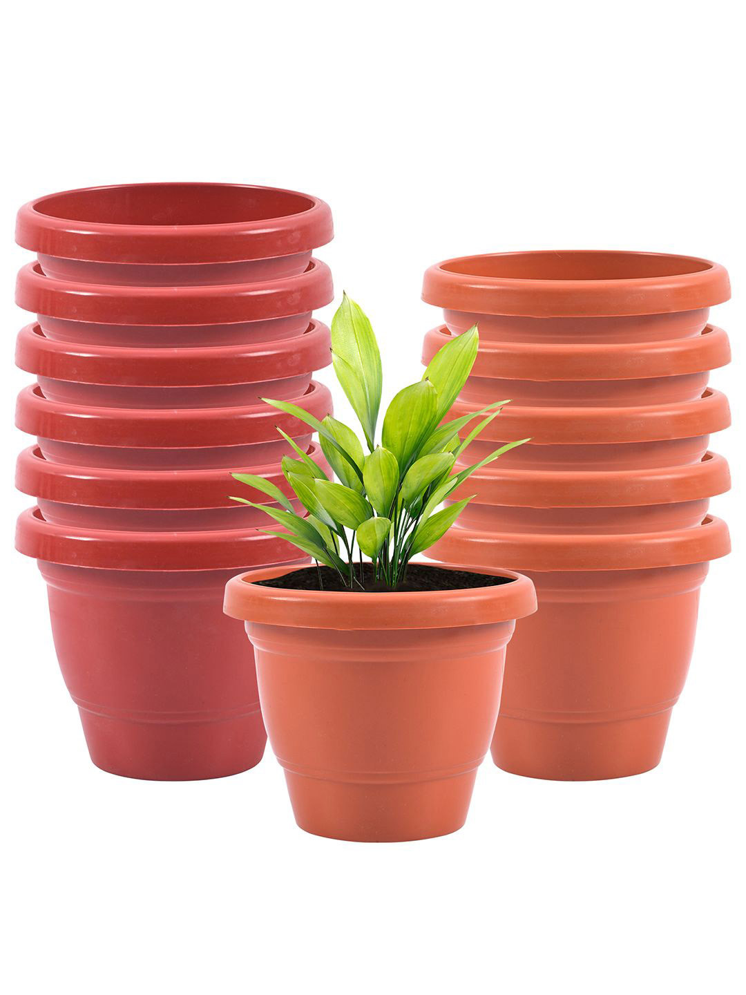 Kuber Industries Orange-Colored & Red 12 Pieces Versatile Sturdy Flower Planters