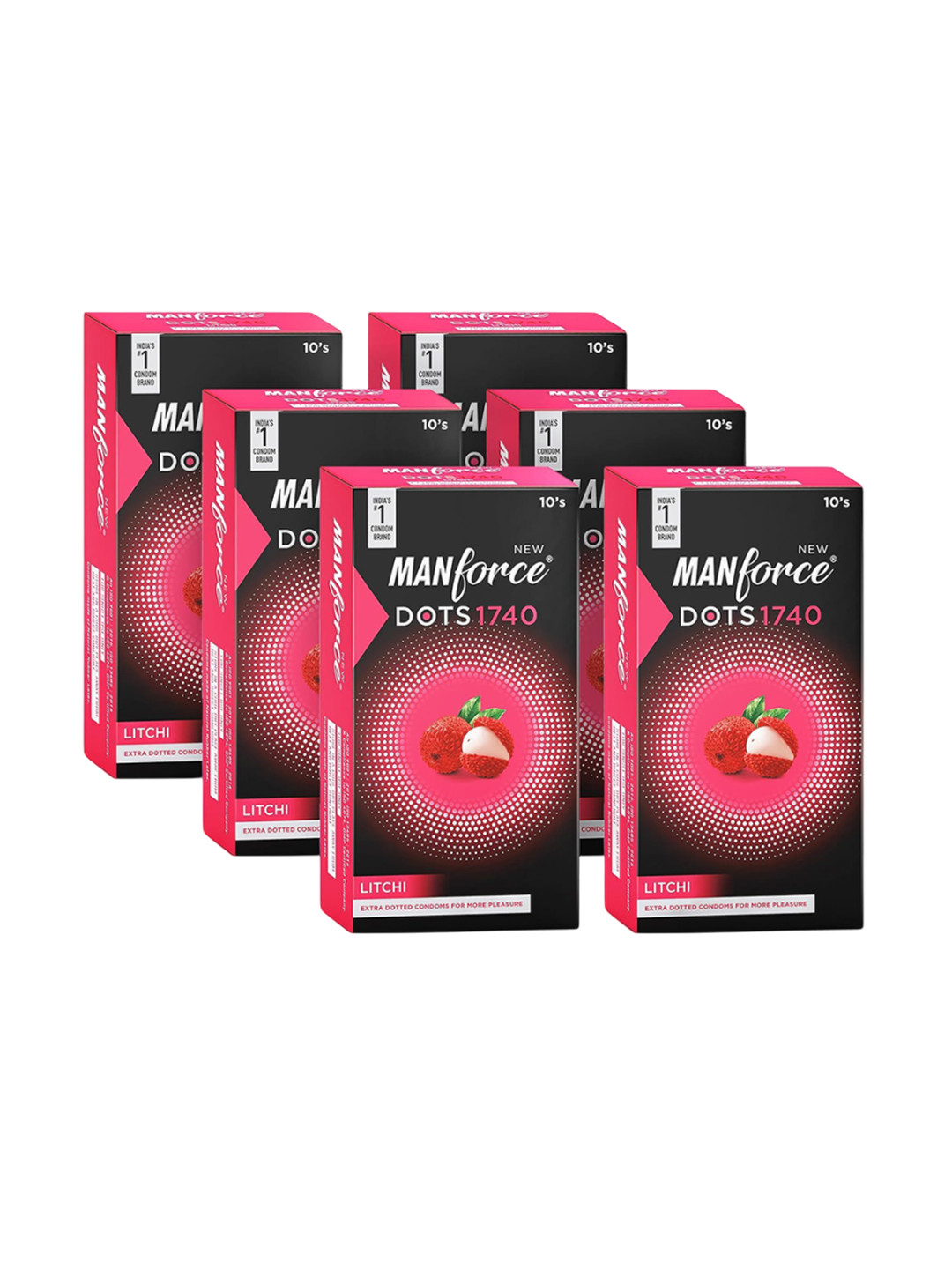 Manforce Men 6Pcs Dots 1740 Extra Dotted Litchi Flavoured Condom - 10 Pcs Each