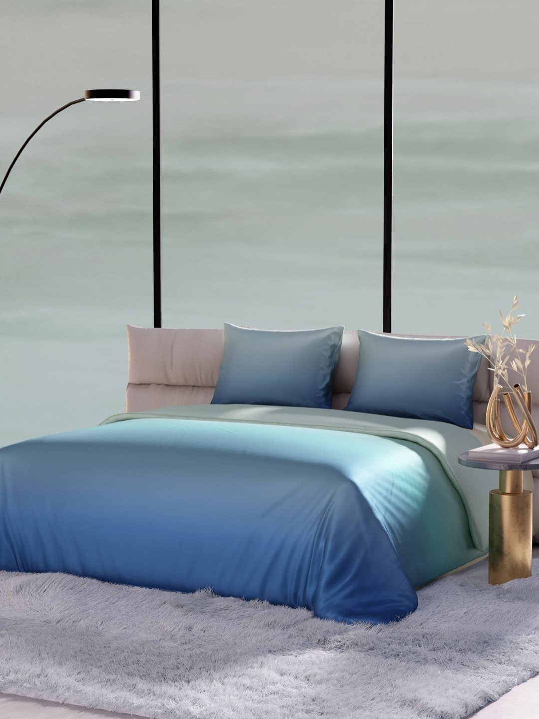 Stoa Paris Skies of Paris Dawn's Dream Green & Blue 4 Pieces Satin 300 TC King Bedding Set