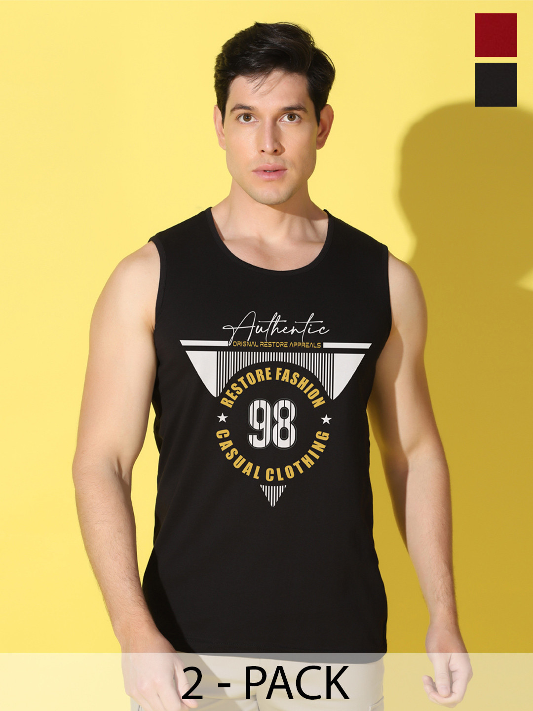WOOSTRO Men Pack of 2 Typography Printed Round Neck Cotton Slim Fit T-shirts