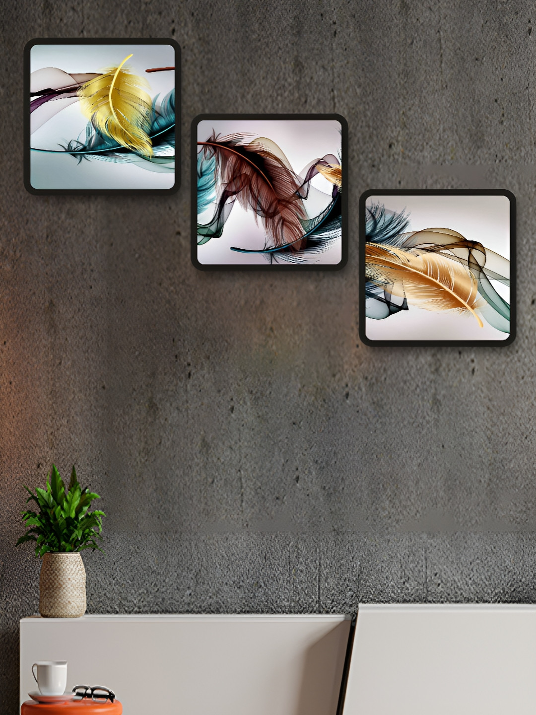 Aura White & Brown 3 Pieces Floral & Botanical Printed Wood Wings Wall Art