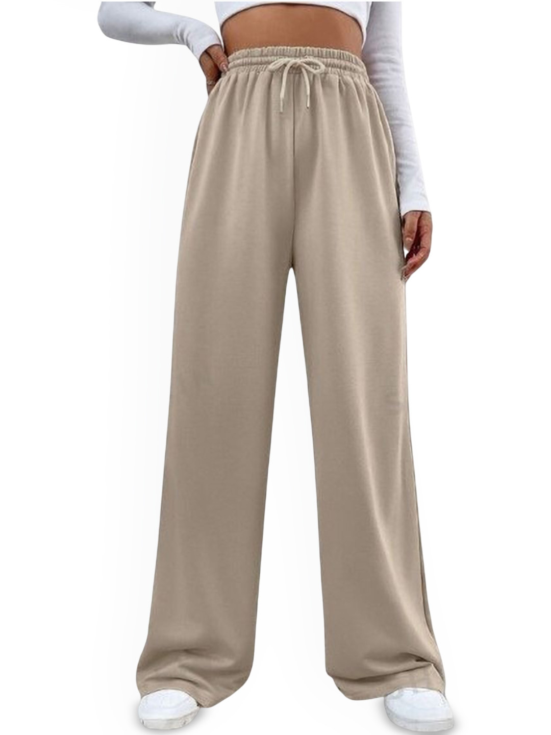 MS BOTTOM Women Loose Fit Wide Leg High-Rise Trousers