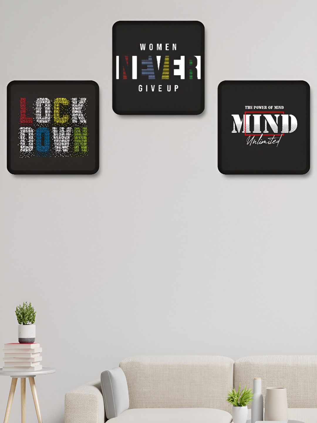 Aura Black & White 3 Pieces Motivational Quotes Wooden Wall Art