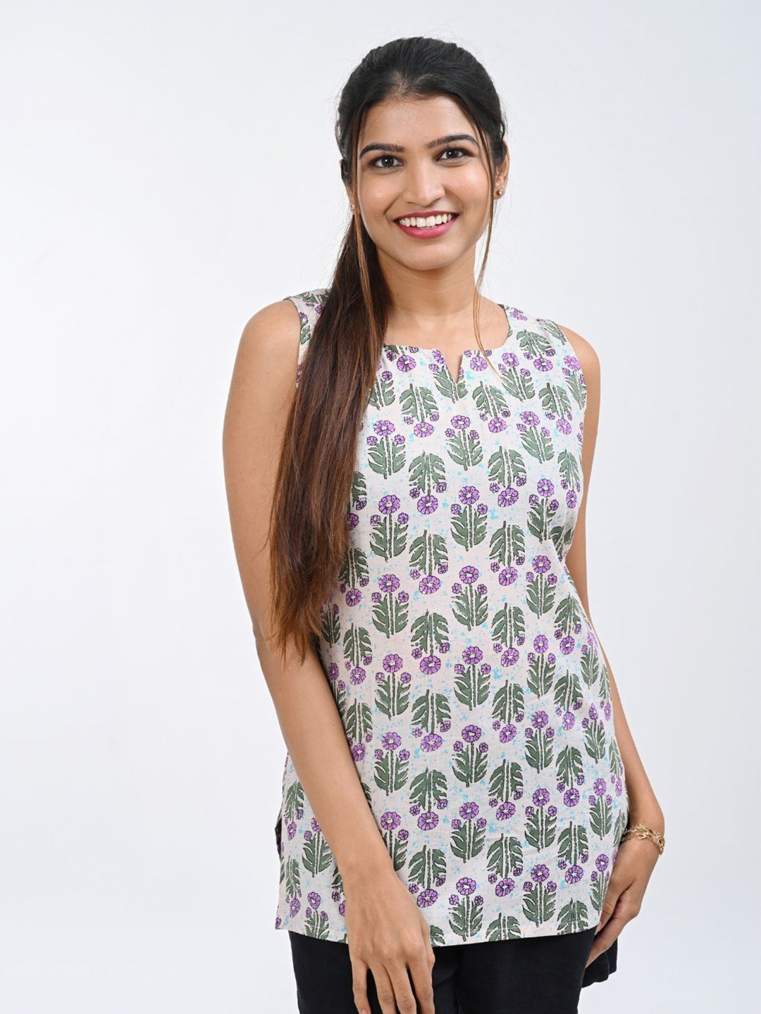 30 Looks Floral Print Cotton Top