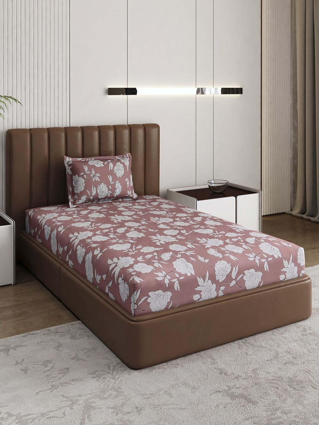 Monte Carlo Daffodil Pink Floral Polyester 120 TC Single Bedsheet with a Pillow Cover-230 x 152cm