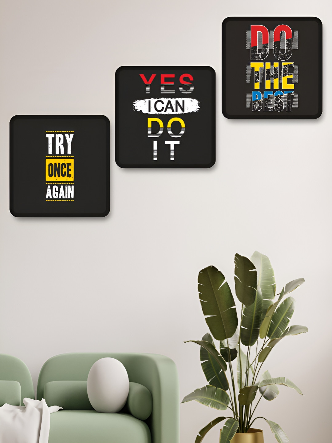 Aura Black & White 3 Pieces Motivational Quotes Wooden Wall Art