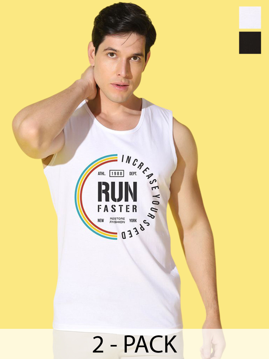 WOOSTRO Pack Of 2 Printed Scoop Neck Super Combed Cotton Gym Vests